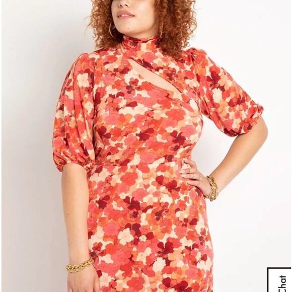 Eloquii High Neck Retro Style Colorful Floral Stretch Midi Dress Mod Womens 14 - Picture 8 of 9